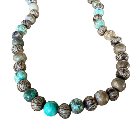 Sea Jasper and Natural Seeds Beaded Necklace