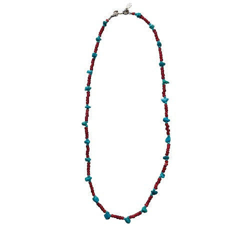 Turquoise and Red White Heart Trade Bead Necklace