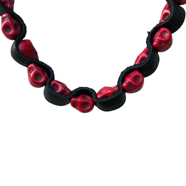 Red Skull Leather Necklace