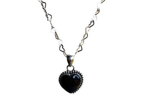 Black Onyx Heart Sterling Silver Necklace