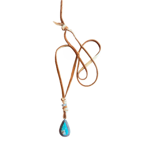 Turquoise Pendant Necklace on Leather Cord