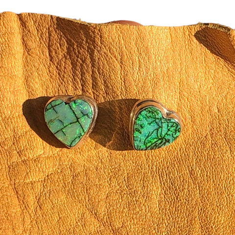 Australian Opal Heart Sterling Silver Earrings
