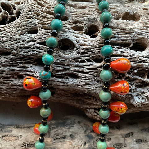 Round Turquoise and Crumb Bead Necklace
