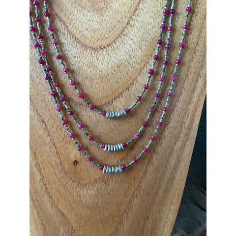 Ruby and Silver Beaded Necklace