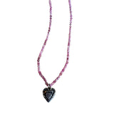 Pink Tourmaline Beaded Necklace and Vintage Heart