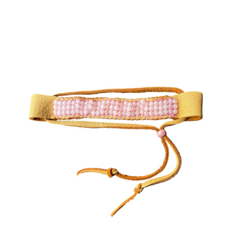 Rose Quartz 3 Row Bracelet on Gold Leather