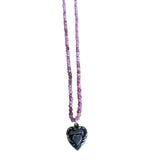 Pink Tourmaline Beaded Necklace and Vintage Heart