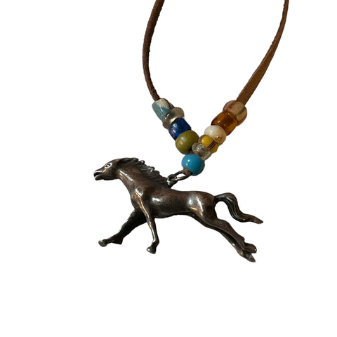 Running Horse Pendant Necklace with Trade-beads