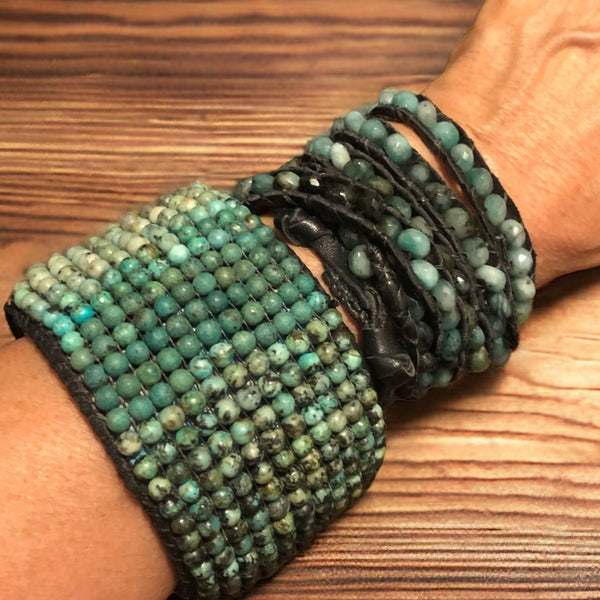 Green Emerald Gemstone Wrap Bracelet