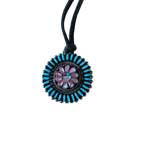 Zuni Sun Pendant on Leather Necklace