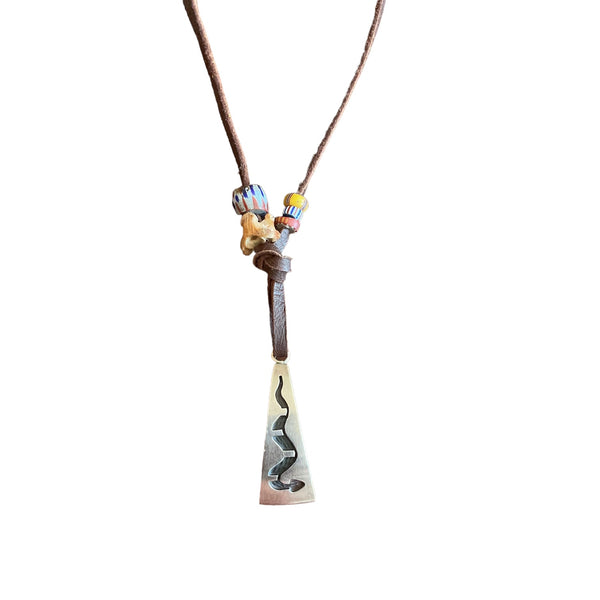 Snake Engraved Pendant Necklace on Leather Cord