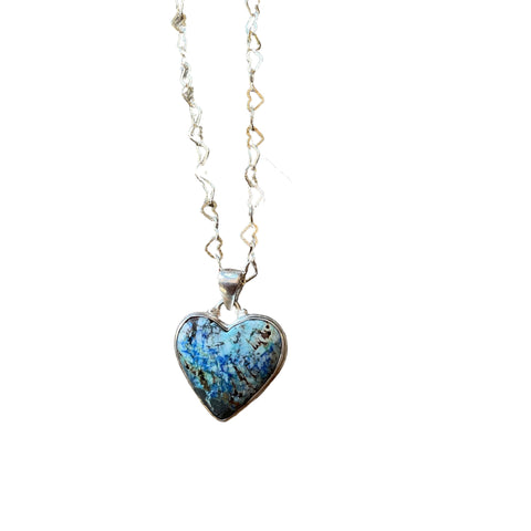Turquoise Zurite Heart Charm Necklace