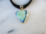 opal heart necklace on leather 