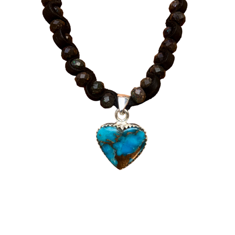 turquoise heart necklace with black opal