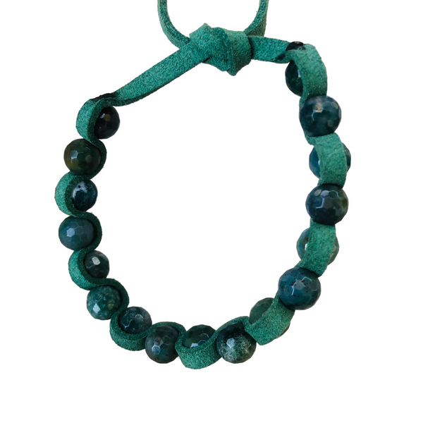 calming green stone agate faux leather bracelet