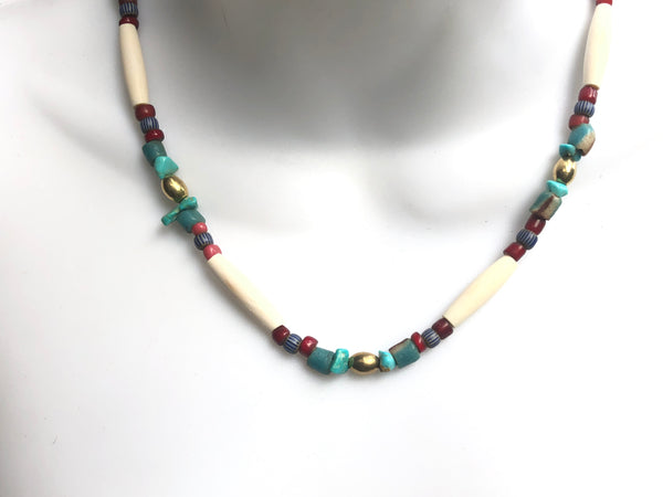 Long Brass Trade Bead Necklace 26 inches