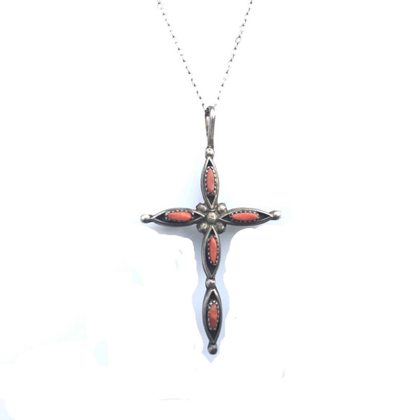 Reversible Turquoise Coral Cross Necklace