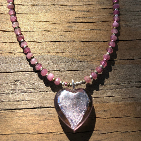 Pink Tourmaline Heart Necklace